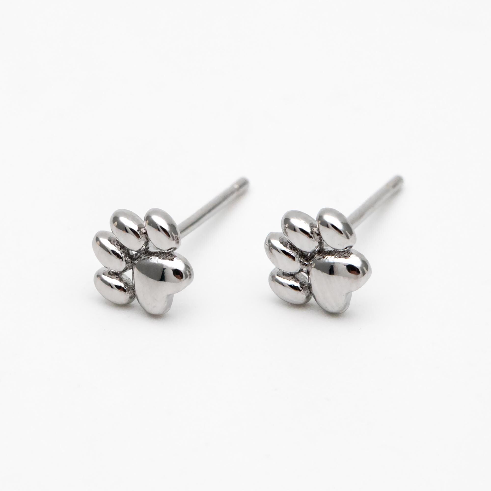 10pcs Gold/ Silver Tone Pet Paw Print Earrings 6x6mm, 18K Gold/ Rhodium Plated Brass, Minimalist Stud Earring (GB-4590)